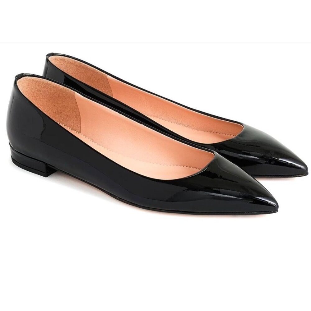 J.Crew Women Sz 11 Black Patent Leather Pointy Toe Flats Classy Chic Dressy Shoe - Picture 3 of 12